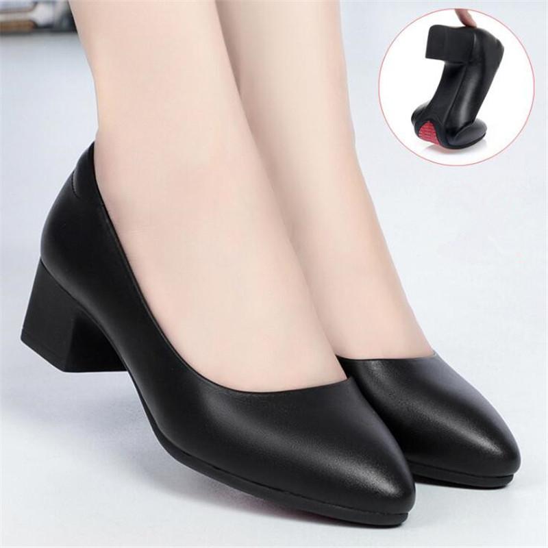 Women High Heel Shoes Ladies Pumps Fashion Soft Leather Professional Work Shoes Women Round Toe Thick Heel Shoes