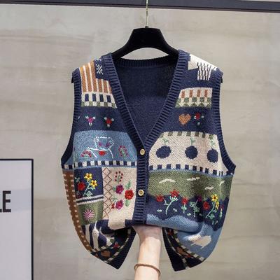 Autumn Retro Artistic Knitted Sweater Vest Loose Casual Vest Women's Clothing Coat