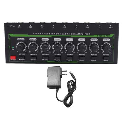 8-Kanal Stereo Kopfhörerverstärker 6,35MM Schnittstelle Unabhängige Lautstärkeregelung Kopfhörerverstärker mit RGB-Licht US-Stecker