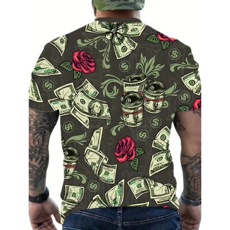 

Fashion USD Dollar Graphic T-Shirt Men Trend Personality Full Print Money Pattern Tees Summer Casual Hip Hop Kids T Shirts 5XL