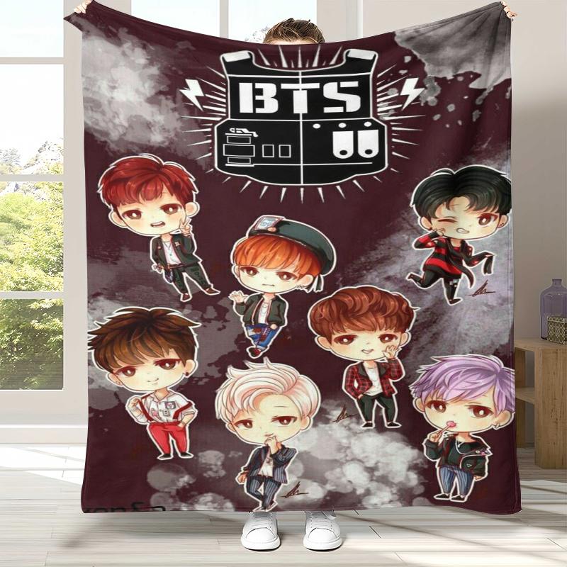 Modische B-BTS Kpop Flanelldecke, Ultraweiche Warme Plüschdecke für Zuhause Schlafzimmer Bett Sofa Abdeckung Büro Camping Picknick Geschenk