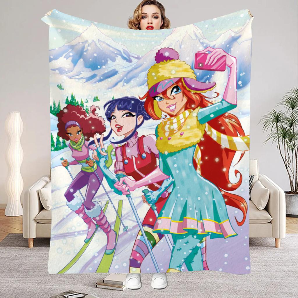 W-Winx C-Club Blanket Beauty Girl Print Flannel Blanket for Home Living Room Bedroom Decor New Year Christmas Gift for Kids