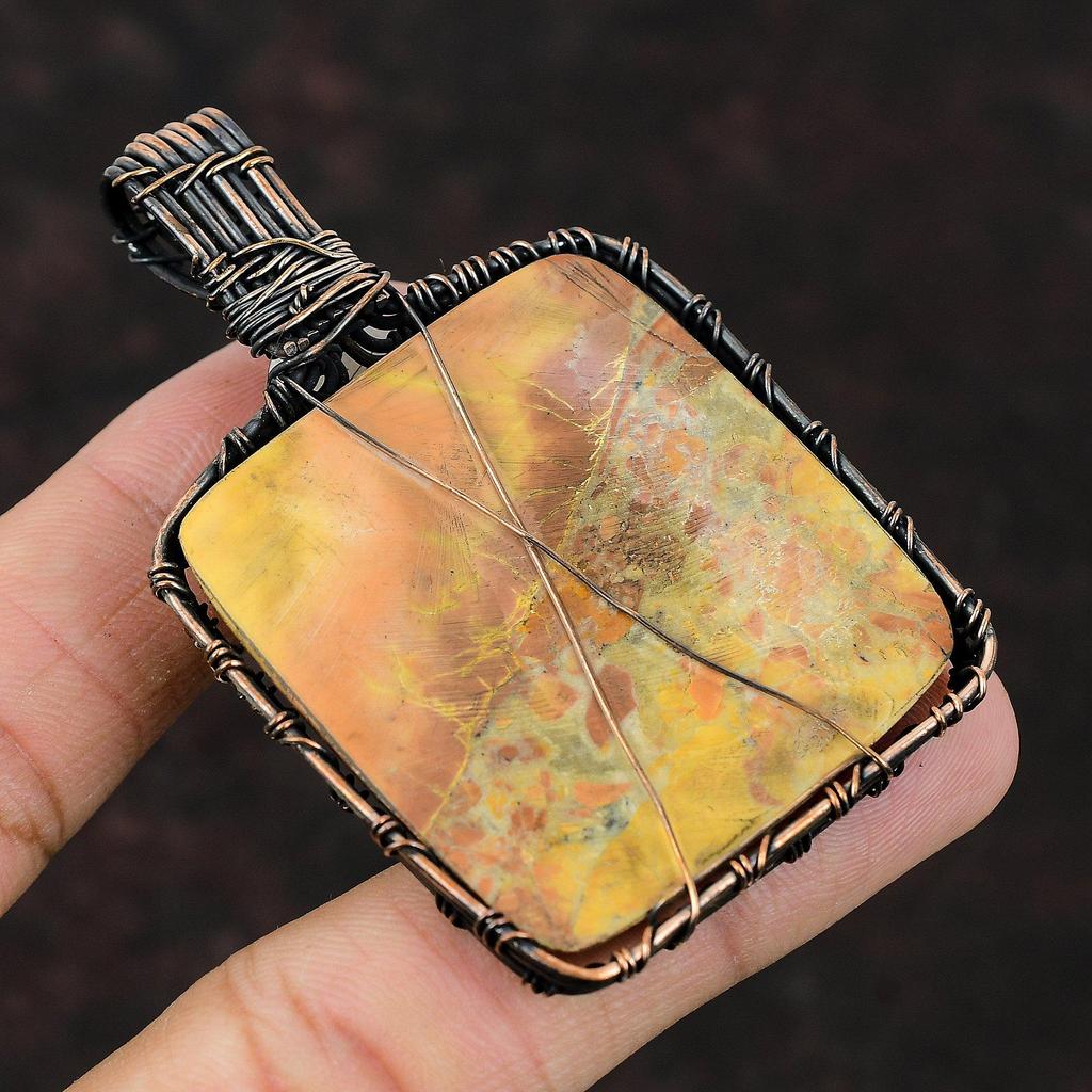 Maligano Jasper Copper Pendant Wire Wrapped Pendant Rainbow Moonstone Gemstone Jewelry Handmade Pendant Copper Wire Jewelry Anniversary Gift