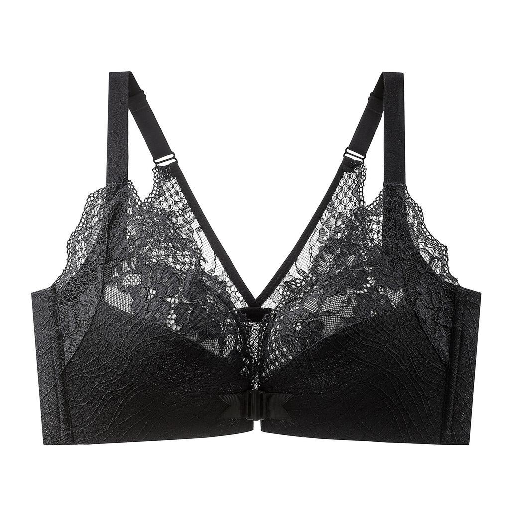 Gathering Bra Women's Front Button Bra Underwear Sexy V-shaped Bra Lace Sexy and Beautiful Back Bra Push Up Bra