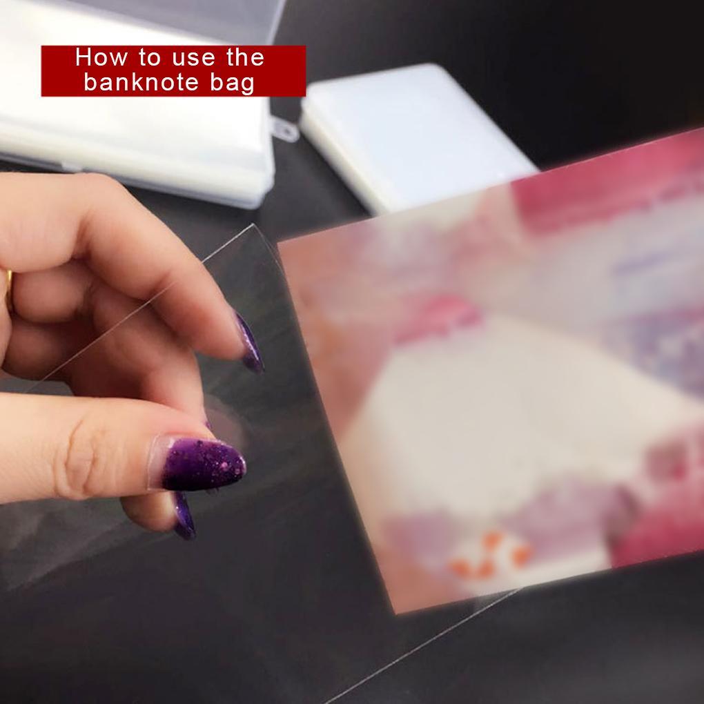 100 Pieces Portable PP Reusable Paper Money Pocket Replacement Oilproof Transparent Cash Album with Storage Case Holders