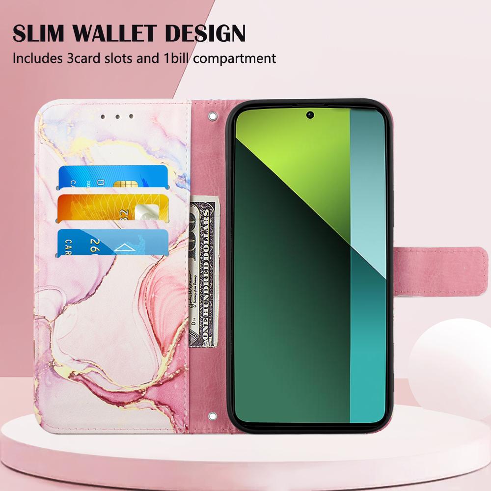 For Xiaomi Redmi Note 13 Pro 5G/Poco X6 5G Leather Case with Shoulder Strap Marble Pattern Phone Stand Cover