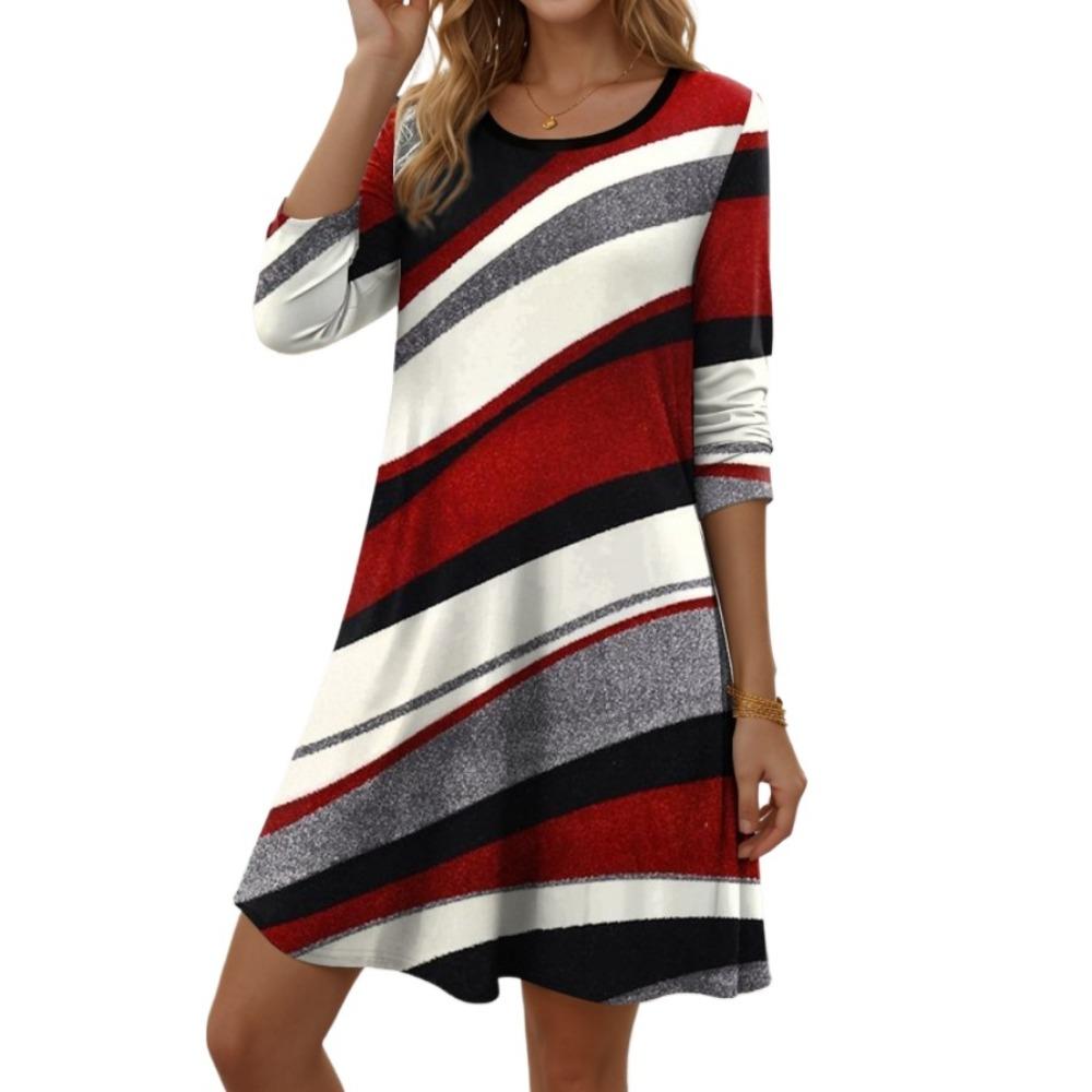 GMXIA Women's Fashion Summer Spring Long Sleeve O-Neck Casual Dresses