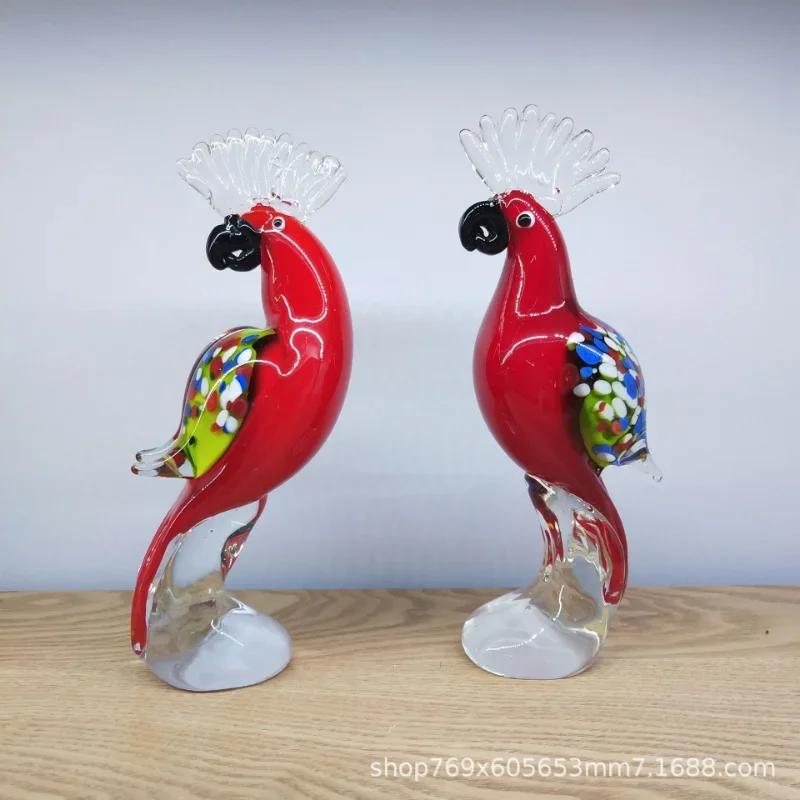Hand Blown Glass Parrot Figurines Hand Made Crystal Animal Sculpture Modern Ornament Fengshui Table Centerpiece Home Decor Gift