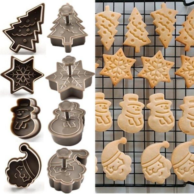 4-Piece Christmas Cookie Baking Mold Set with Snowman, Snowflake, Christmas Tree, and Santa Claus Designs