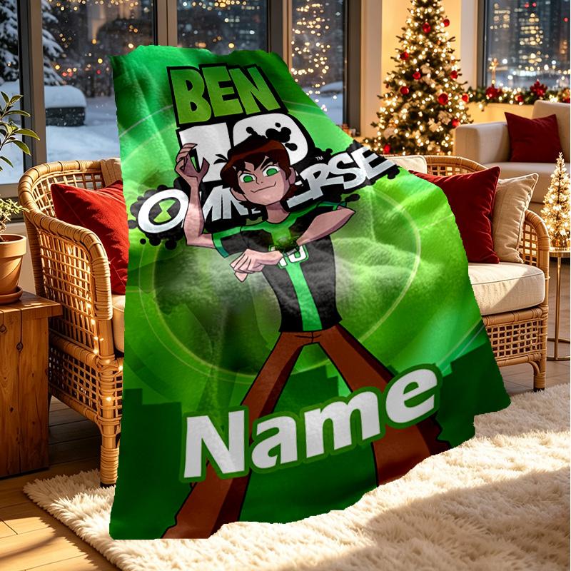 Custom Name Personalized Ben 10 Cartoon Print Blanket, Home Decor, Bedroom, Sofa, Camping, Couch, Gifts for Birthday ChristmasEnthusiasts