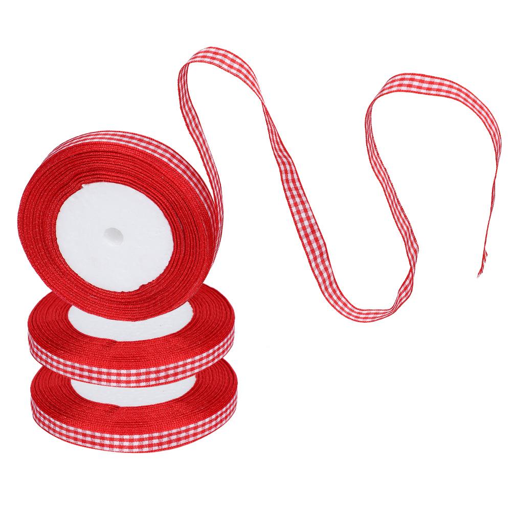3Pcs Checked Ribbon 25YardsRoll DIY Bowknot Handicraft Christmas Wedding Cake Bandage 1CM