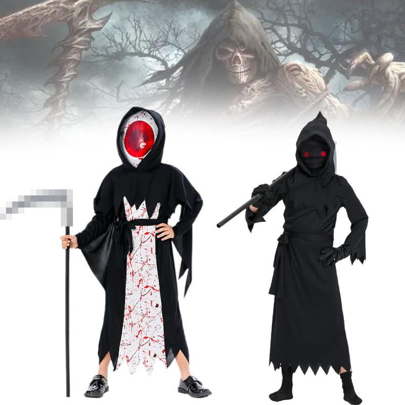 Grim Reaper Cosplay Costume Set Devil Death Performance Outfit Kids Halloween