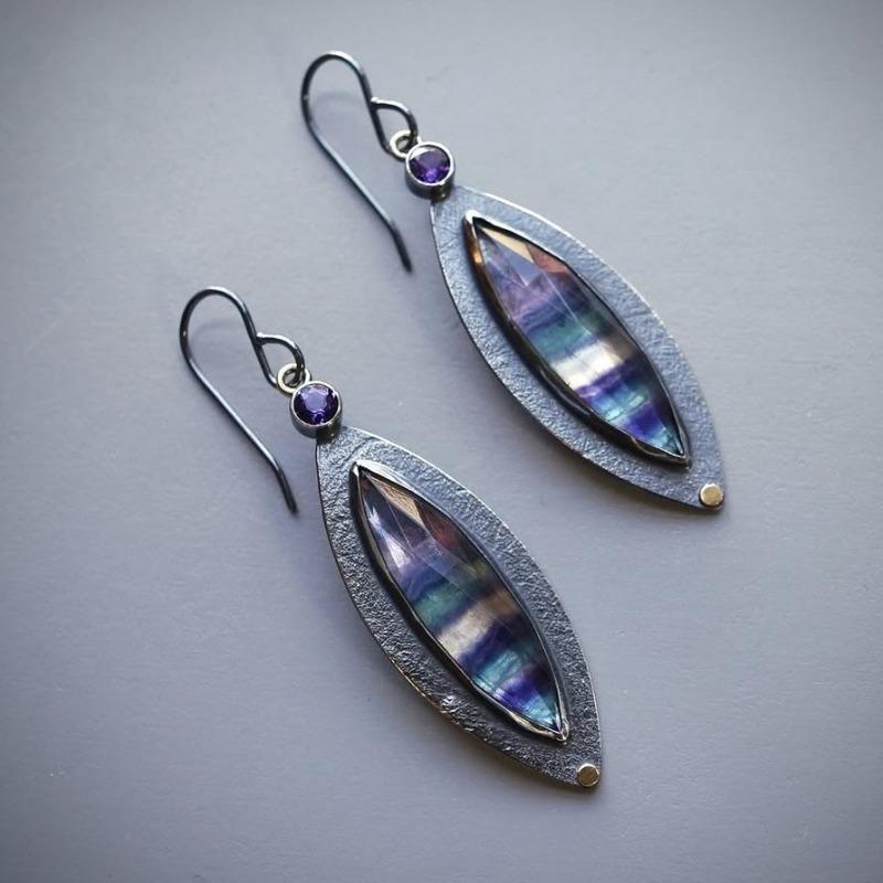 

Huajie Leaf Shape Colorful Stone Inlaid for Mysterious Women Pendant Earrings Classic Retro New Ear Fashion Trend