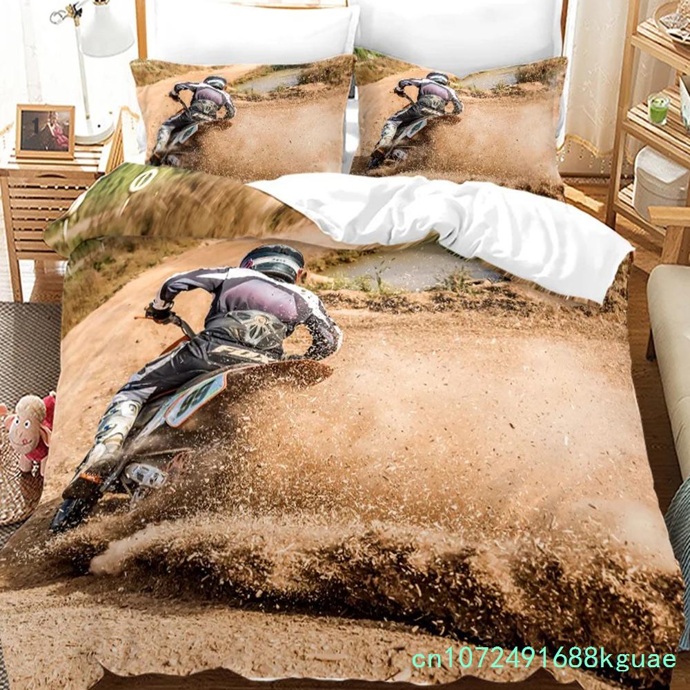 Dirt Bike Duvet Cover Motocross Bedding Set For Boy Motorcycle Rider Bedding Set King Polyester Comforter Cover With Pillowcase