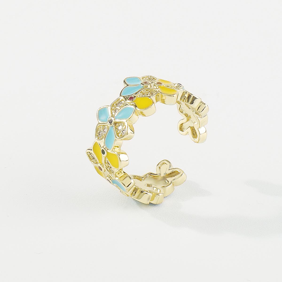 

Винтажное открытое кольцо с красочным капающим маслом и цветочным узором - уникальное и модное