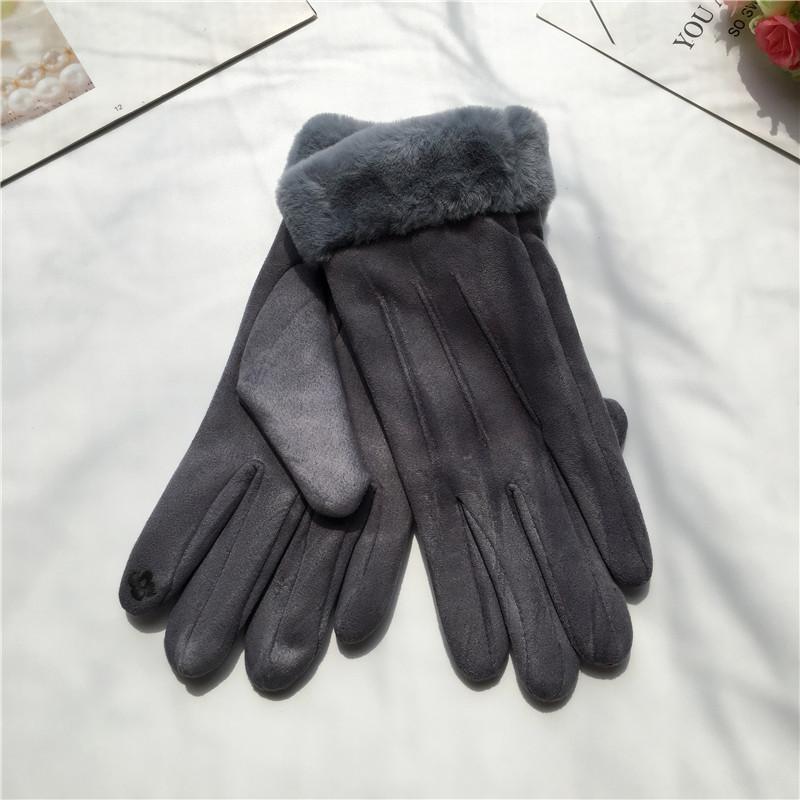 Suede Women's Gloves Single Line Hairy Winter Warm Outdoor Fleece Student Split Finger Touch Screen Gloves