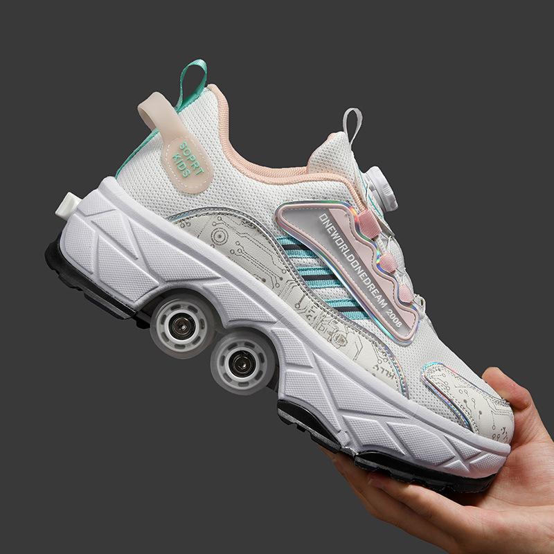 Deformation Roller Skating Roller Skates Adult Boys and Girls Students Shrink Invisible Four-wheel Double Row Runaway Shoes New