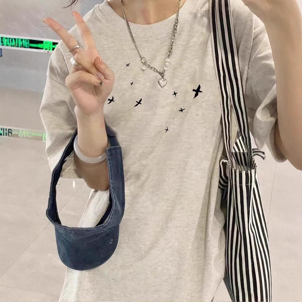 Women's 2025 Retro American Cotton Loose Fit T-Shirt, Large Size, Short-Sleeved, Summer Design