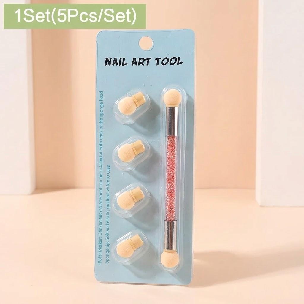 

5Pcs Set Gradient Sponges Nail Art Brushes Pen Acrylic Gel Glitter Powder Picking Dotting Tools Manicure Set рожевий