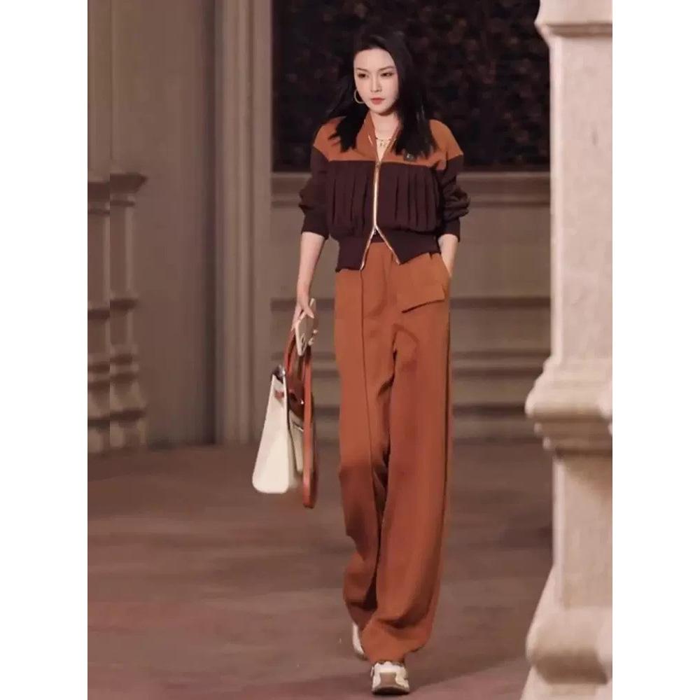 European Women's Tracksuit: Autumn 2025 Street Style Patchwork Sweatshirt Two-Piece Set