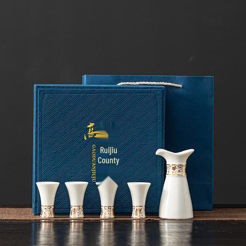 

High-End Chinese Mutton Fat Jade Wine Decanter Set with Cups in Gift Box