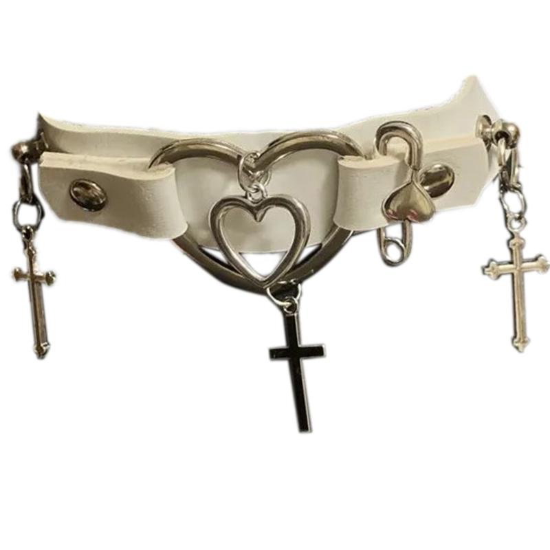 

Gothic Choker Necklace for Women, Heart Choker Gothic Cross Pendant Choker Leather Chocker Halloween Choker білий