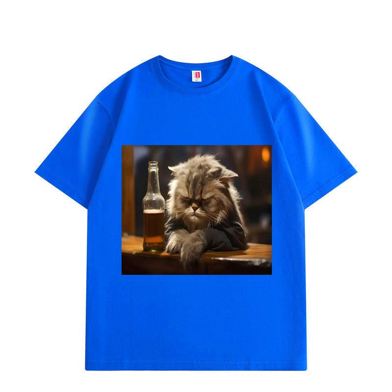 

Funny Drunk Cat Graphic T Shirts Men Women Clothing Oversized Cotton Fashion T-shirts Summer Loose Short Sleeve T-shirt 3XL