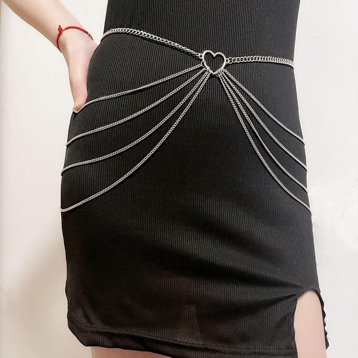 

Retro trend metal love fringed waist chain female punk multi-layer chain body chain