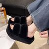 2025 spring and autumn new small muffin thick bottom heightening plush fluffy cotton slippers women wear home fluffy shoes