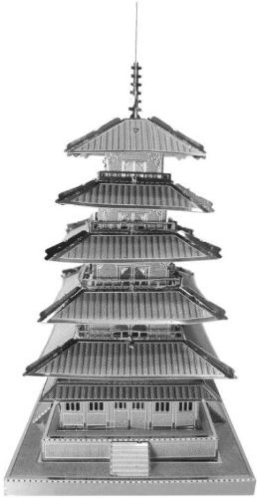 Tenyo Metallic Nano Puzzle, Famous Castles and Historical Buildings Series, Five-Story Pagoda (T-MN-047), Stainless Steel, No Glue Required, 0.2m
