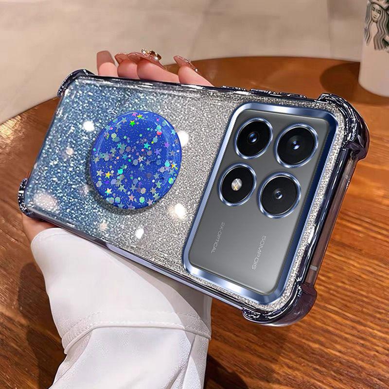 For POCO X6 Pro Holder Case Luxury Shiny Protective Shockproof Stand Cover Case For Xiaomi Poco F6 M6 M7 X7 X 6 Pro Coque Shell