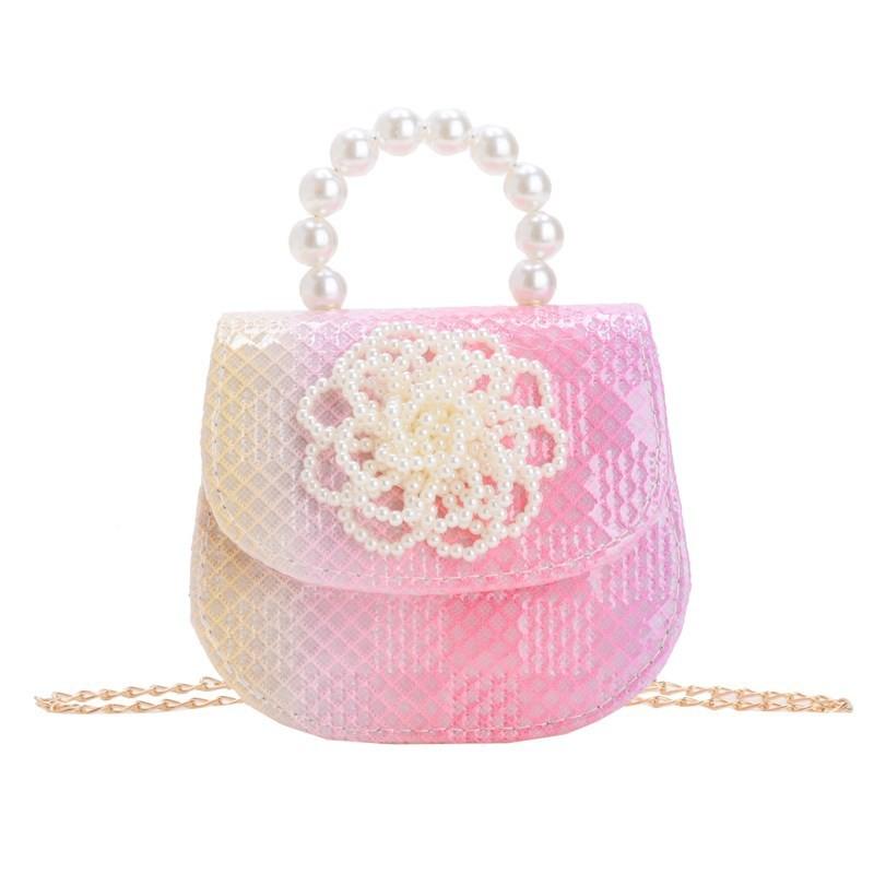 Breathable Pu Material Cute Kids Handheld Bag With Charming Pearl Flower Pattern For All Occasions