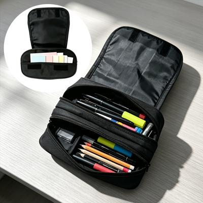 1pc Double Layer Flip Pencil Case, Football Art, Large Capacity, Portable Polyester Pen Storage Bag with Zipper Closure, Ideal for School & Office Sup