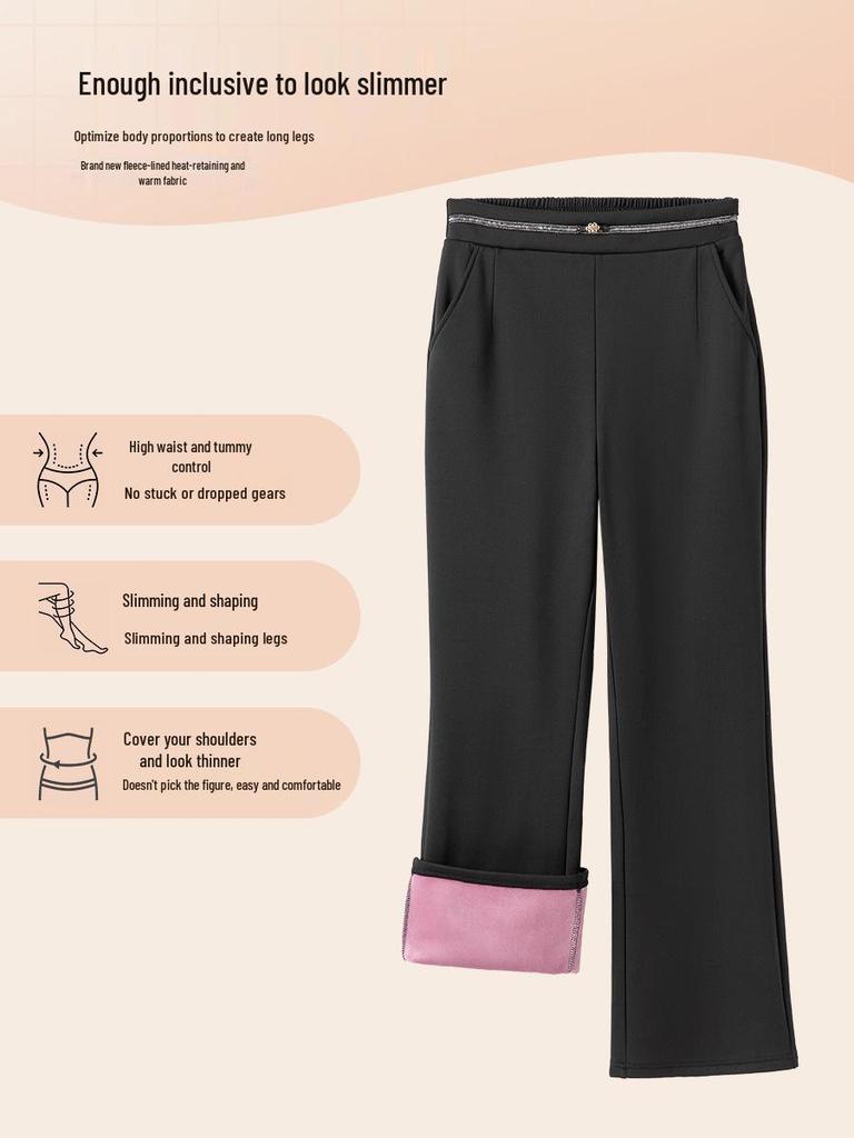 Plus Size Winter Fleece-Lined Silk Flare Pants for Middle-Aged and Elderly Women