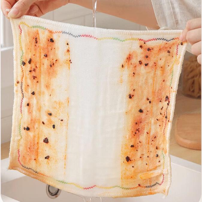 Curcubeu șervețel uleios Fire de bumbac multistrat Bumbac îngroșat Lavetă absorbantă pentru spălat vase Prosop pentru spălat vase fără ulei și fără păr