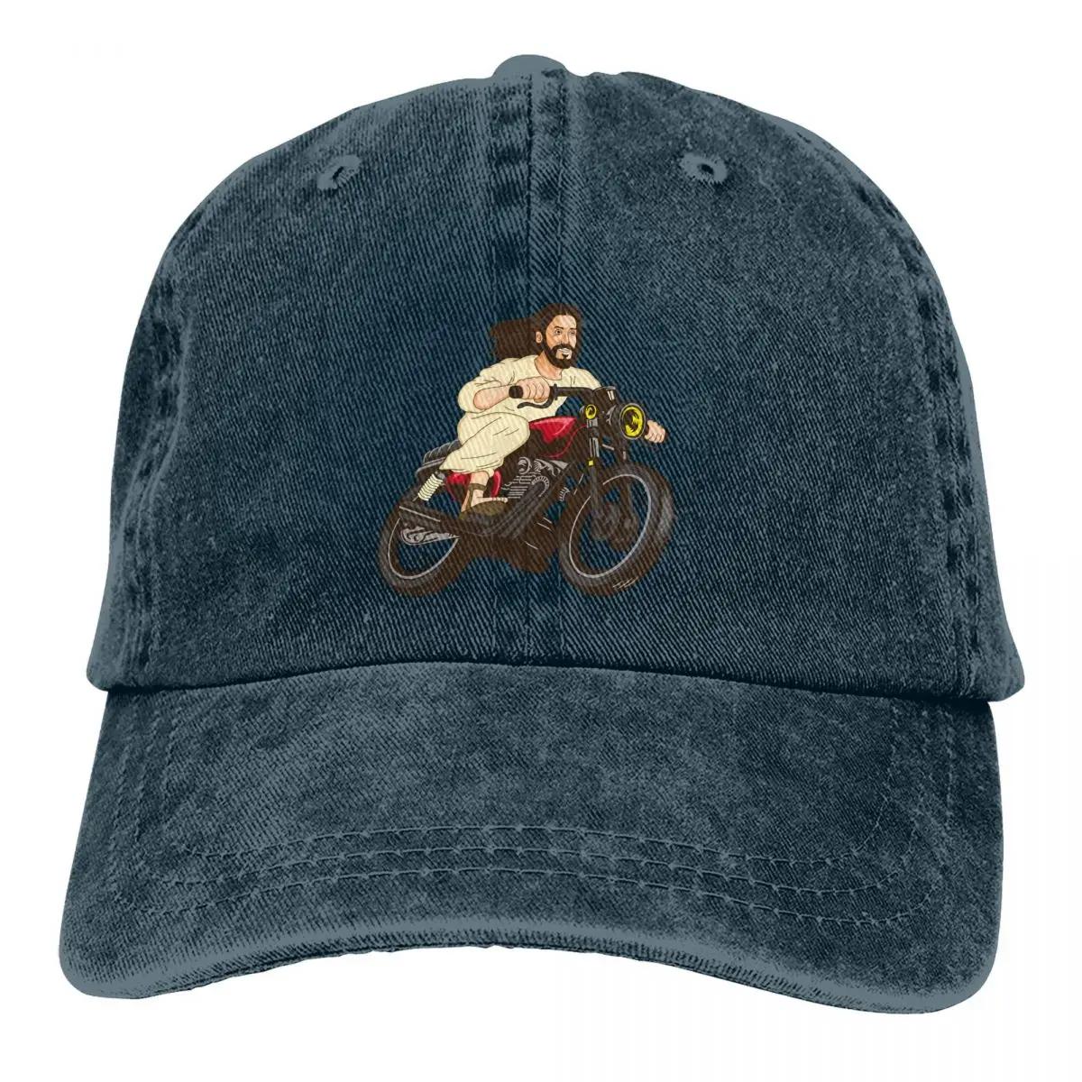 

Summer Cap Sun Visor Christ on A Motor Bike Funny Religious Lord Church Group Easter Hip Hop Caps Jesus Cowboy Hat Peaked Hats Adjustable темно-синього кольору