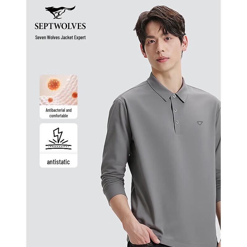 SEPTWOLVES Men's Casual Long Sleeve Polo Shirt