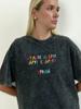 Retro Washed Black Cotton Tee with Colorful Letter Print