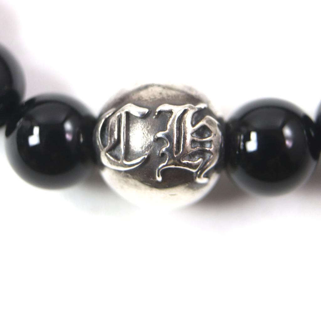 Great CHROME HEARTS Bracelet BEAD CHP Lats Black Silver Onyx Mens Used