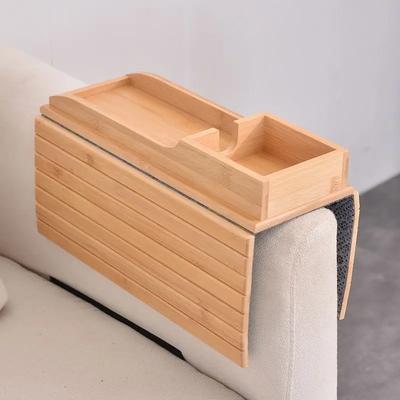 Bamboo Sofa Armrest Folding Tray with Coffee Cup Holder Food Tray Stable Multiple Styles Portable for Sofa Storage Decor Tray