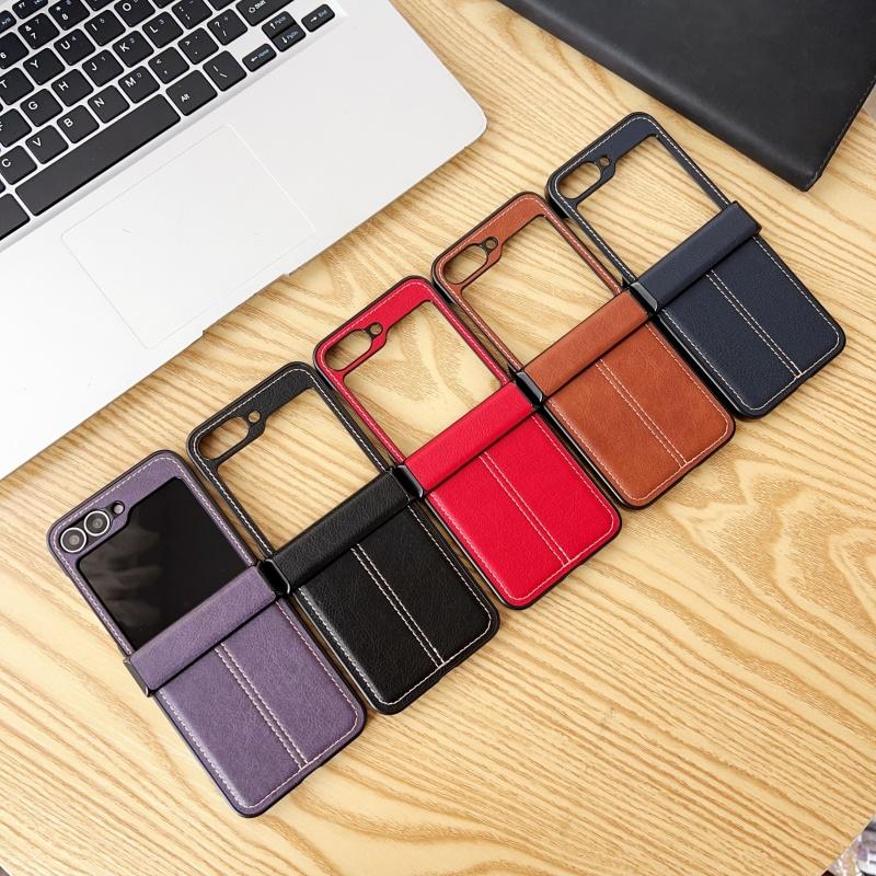 Luxus Kalbsleder PU Leder Linienstruktur Faltbare Handyhülle für Samsung Galaxy Z Flip 6 5 4 3 5G Linsenschutz Matt Stoßfeste Hülle