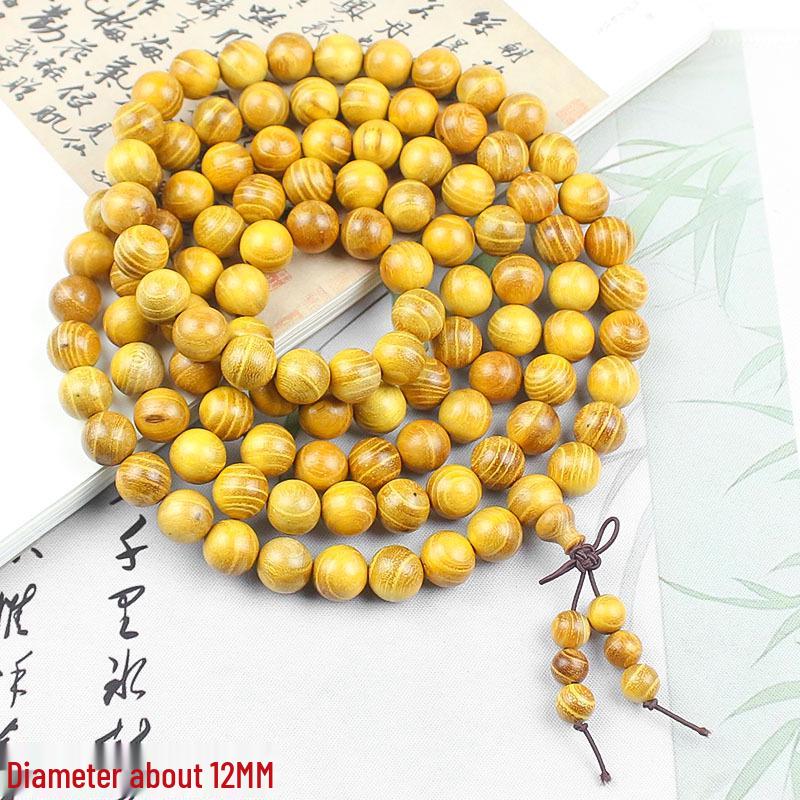 Zhemu 2.0 Gelbes Sandelholz Buddhistisches Perlenarmband (108 Perlen) für Männer und Frauen