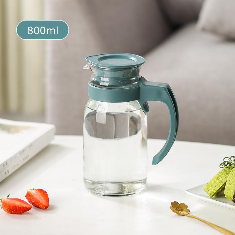 1Pc Glass Water Pitcher Heat Resistant Glass Carafe Beverage Juice Dispenser Cold Water Kettle with With Lid and Handle