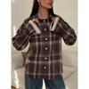 Vintage Streetwear Plaid Design Shirt Women's Autumn Spring Outerwear Casual Shirt Lace Patchwork Long-sleeved Top Women Tops