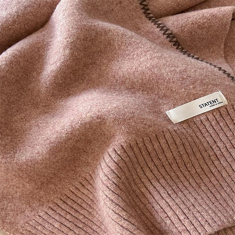 Solid color scarf female simple I wind knitted lock edge autumn and winter versatile warm scarf