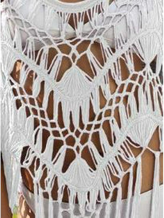 European & American Women's Fashion Hand-Crocheted Hollow Sun Protection Cardigan with Tassels - Sexy Beach Cover-up