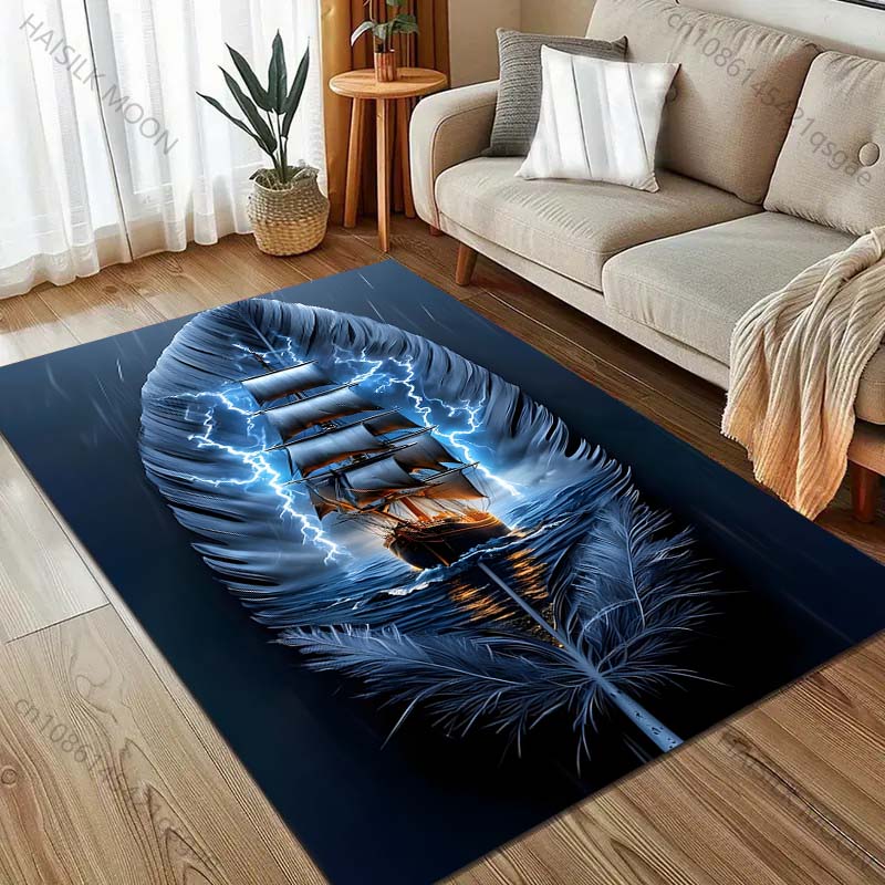Sailboat in The Sea Print Carpet for Bedroom Living Room Bedside Sofa Floor Mat Modern Home Decor Play Area Rug Large Size