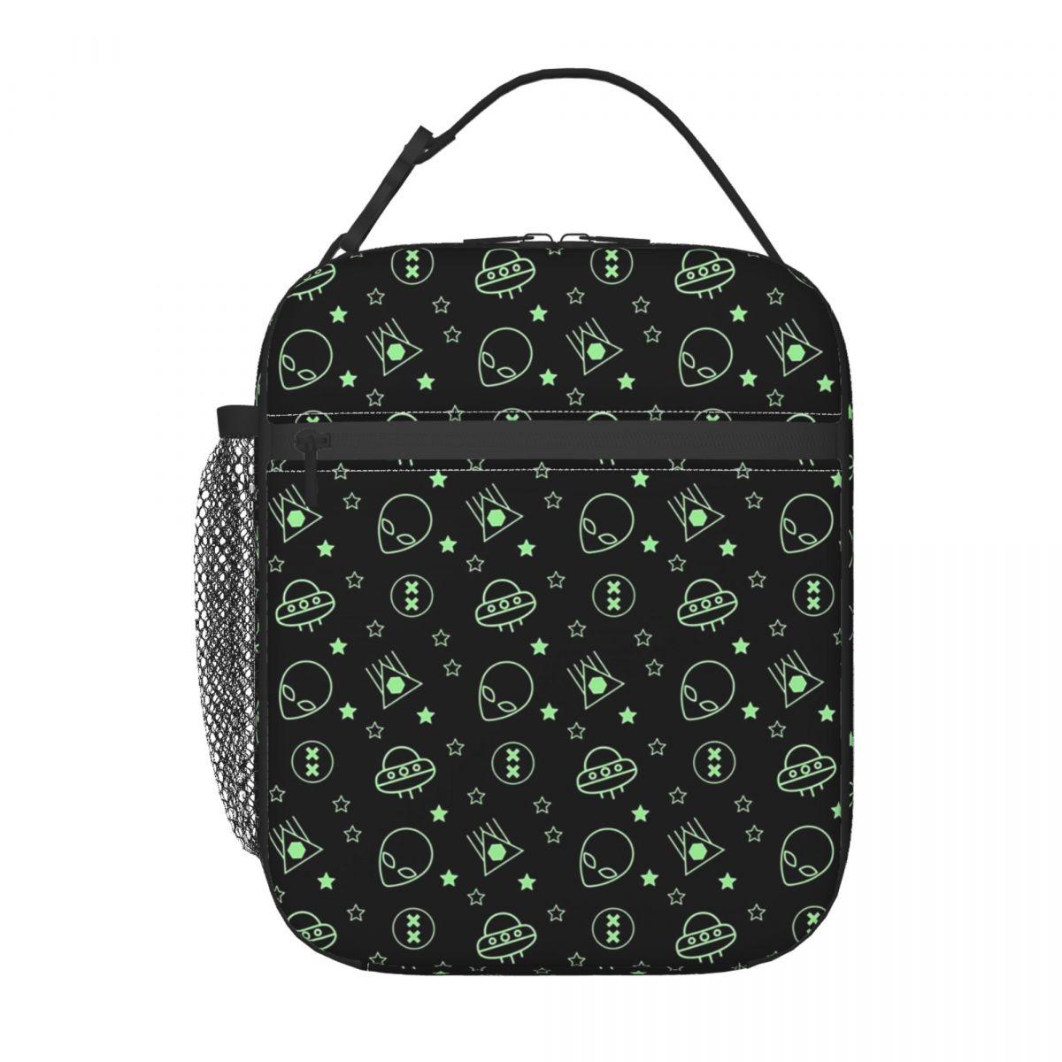 Green Alien Spaceship Pattern Insulated Lunch Bag for Kids School Cooler Thermal Food Box Tote Portable Lunch Boxes Container One Size