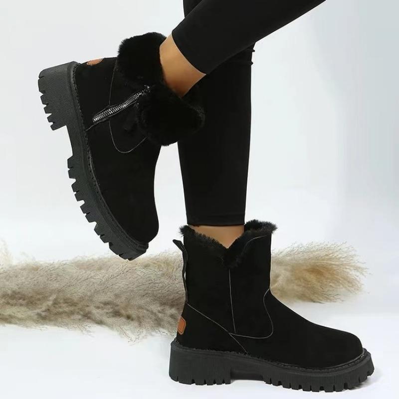 Large Size Snow Boots for Women's Winter New Warm Side Zipper Low Heel Cotton Shoes for Women