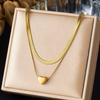 DIEYURO 316L Stainless Steel Golden Fashion Cute Heart Double-layer Snake Bones Necklace Women Elegant Neck Chain Jewelry Gift